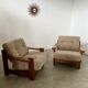 Lot of 2 solid elm armchairs, Maison Regain design, 70s vintage