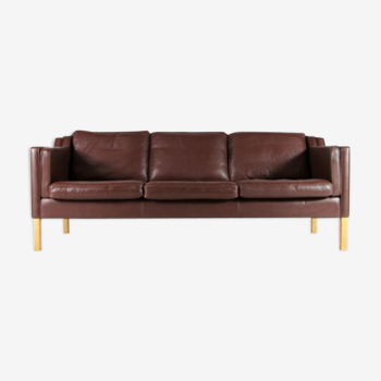 Danish vintage retro 3-seater sofa in Scandinavian oak Stouby leather from the 60s 70s