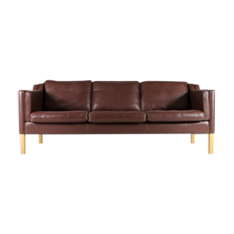 Danish vintage retro 3-seater sofa in Scandinavian oak Stouby leather from the 60s 70s