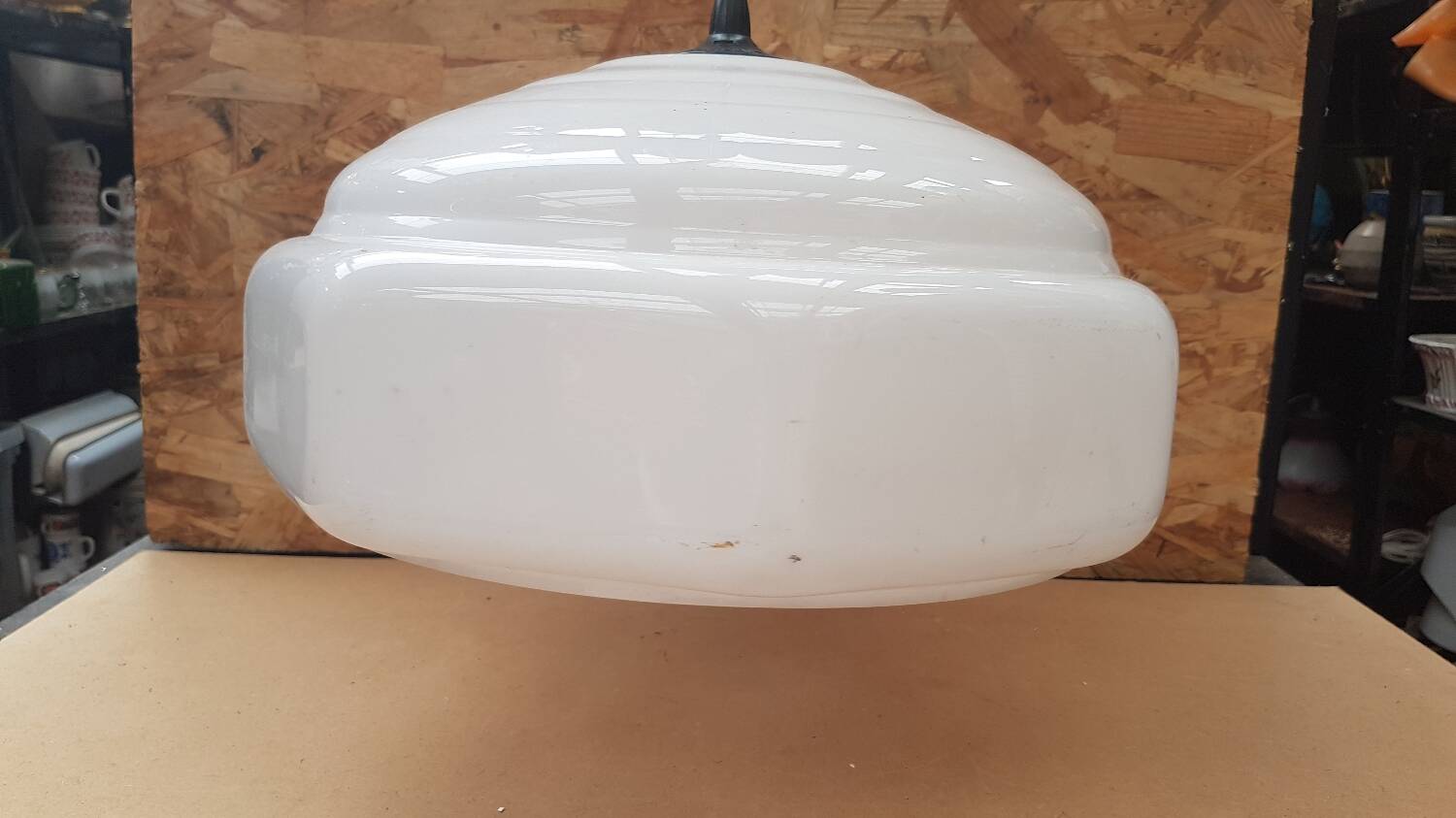 Old white plastic pendant lamp 1970s vintage