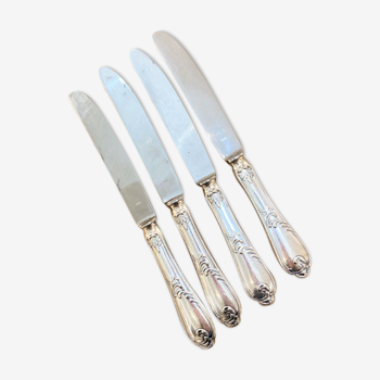 Series of 4 silver metal rocaille knives