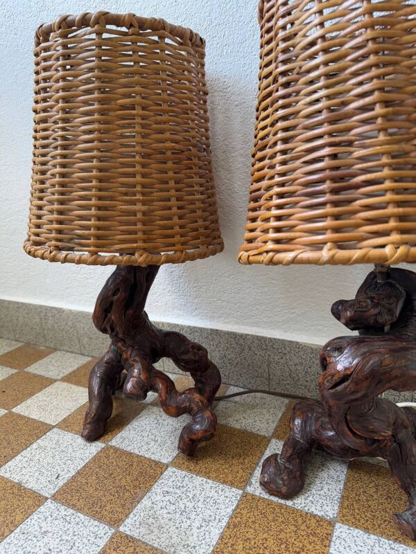 Lampes cep de vigne et rotin années 60 (X2)