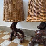 Lampes cep de vigne et rotin années 60 (X2)