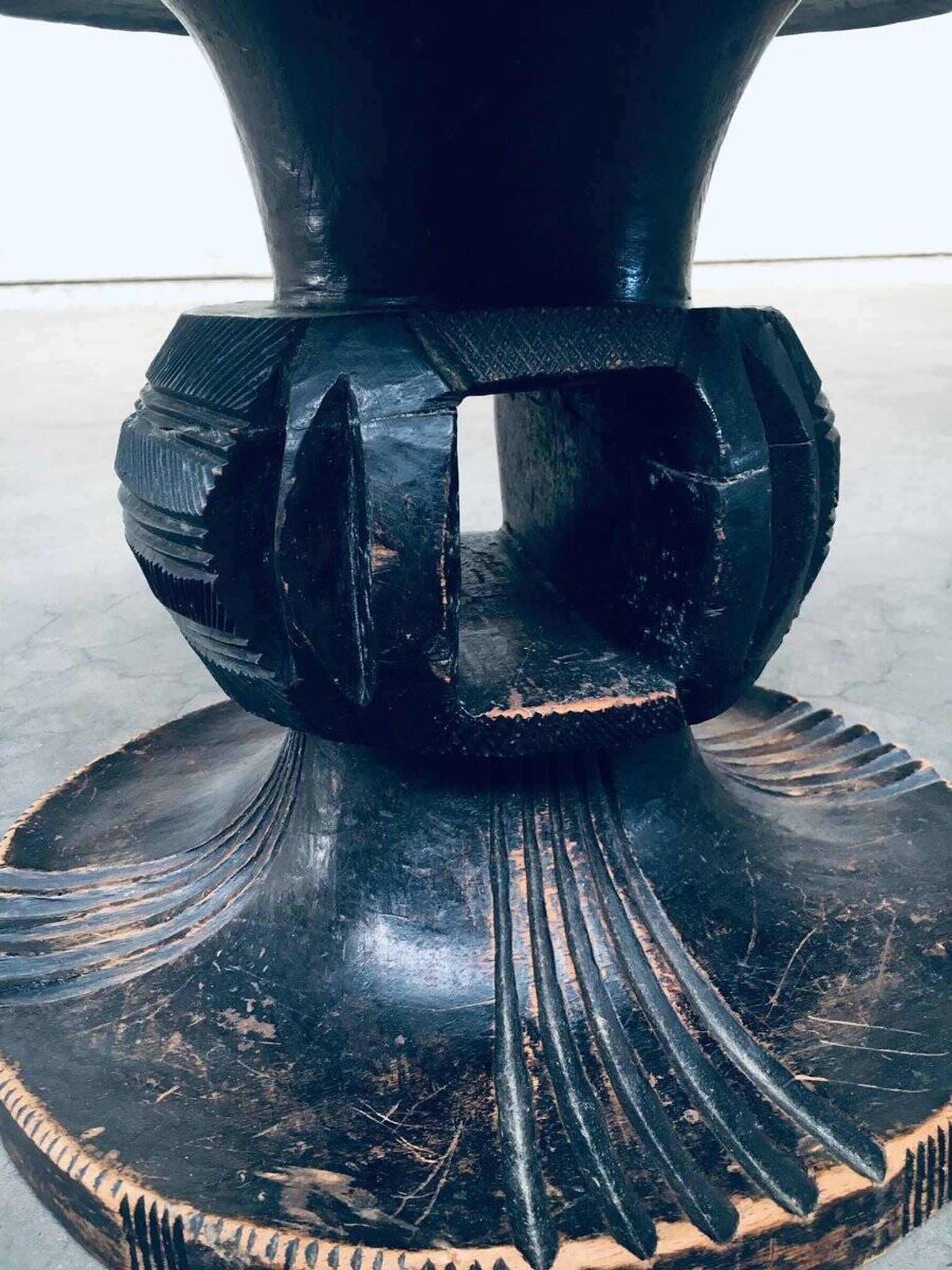 Handcrafted Low Stool in Carved Stained Wood, Africa, 1950s