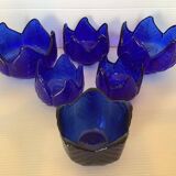 Six cobalt blue interlocking candle holders