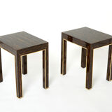 Pair of side tables palm wood and brass Romeo Paris 1970
