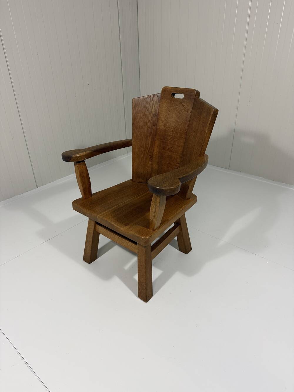 Rustic brutalist arm chair solid oak 1960’s