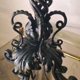 large wrought iron work lamp Andalusian style 1900 marbled opaline,,,, 49x25 magnificent and rare