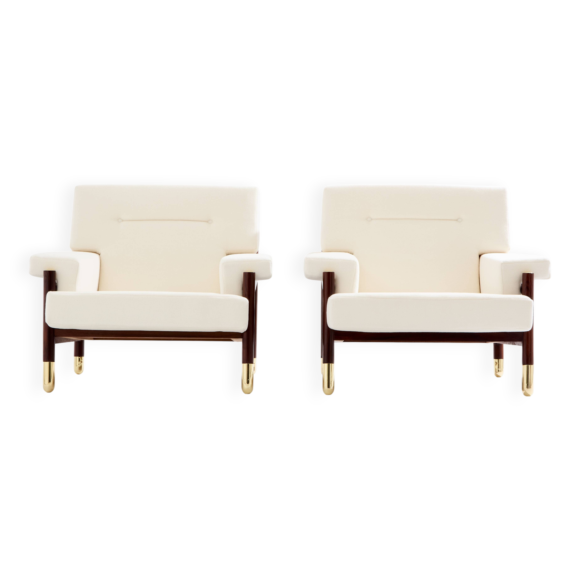 Pair of armchairs by Carlo De Carlo, rosewood, leather, brass, 1966