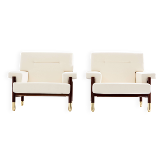 Pair of armchairs by Carlo De Carlo, rosewood, leather, brass, 1966