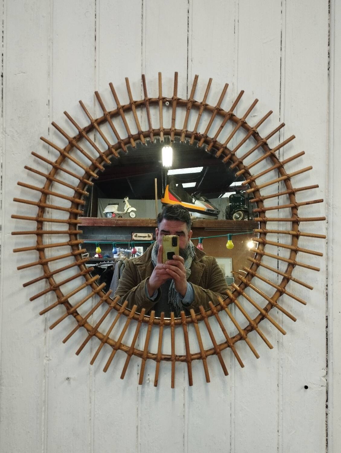 Vintage rattan sun mirror xl