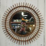 Miroir soleil vintage en rotin xl