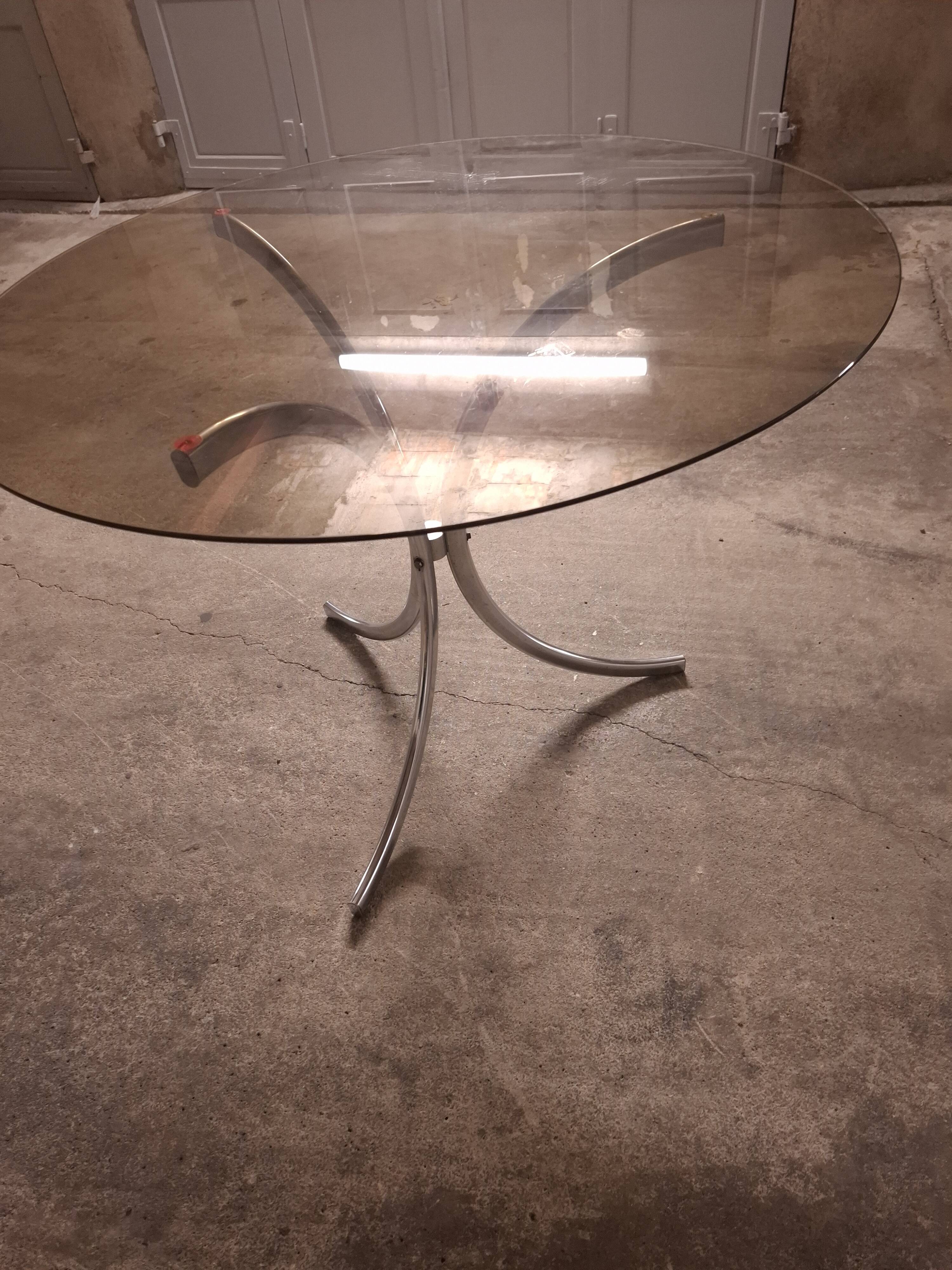 70's table Smoked glass, chrome legs