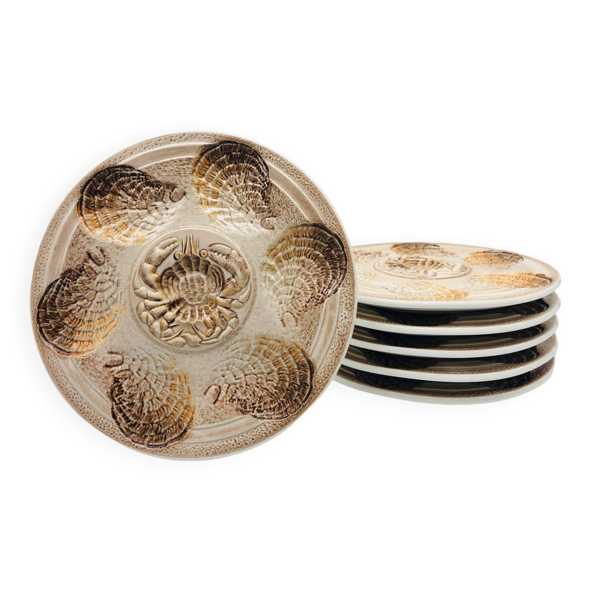 6 oyster/shellfish plates, Atelier d’Art du Revernay.