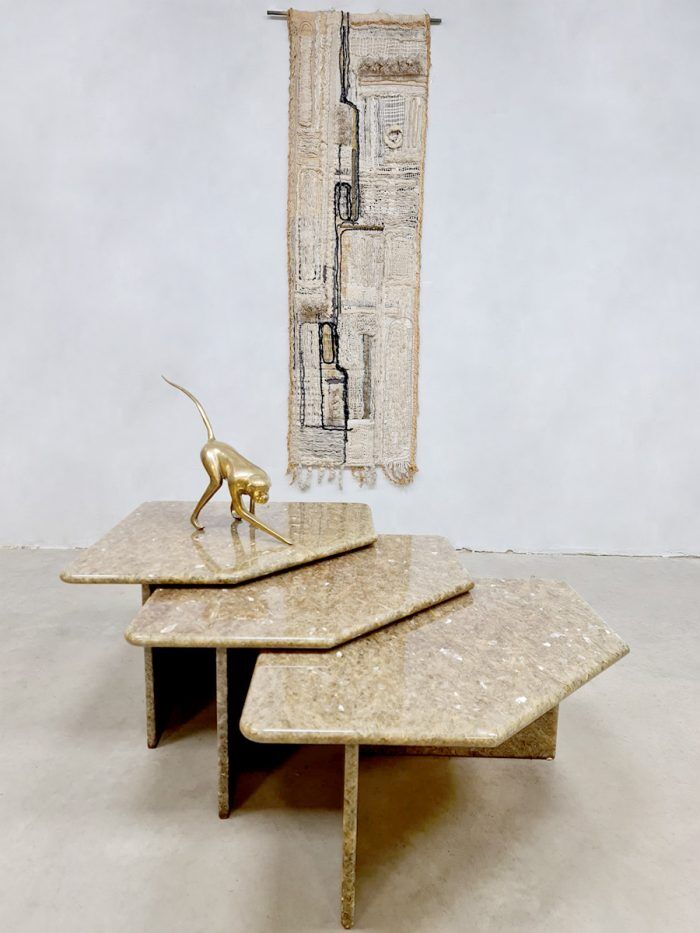 Vintage Italian marble low pull-out table