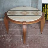 Art Deco wooden coffee table, marble top living room table, side table.