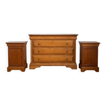 Selling Louis Philippe chest of drawers with secret drawer along with these bedside tables.