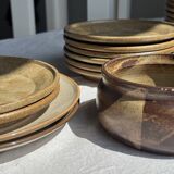A small stoneware bowl, brown exterior, speckled grey interior D15