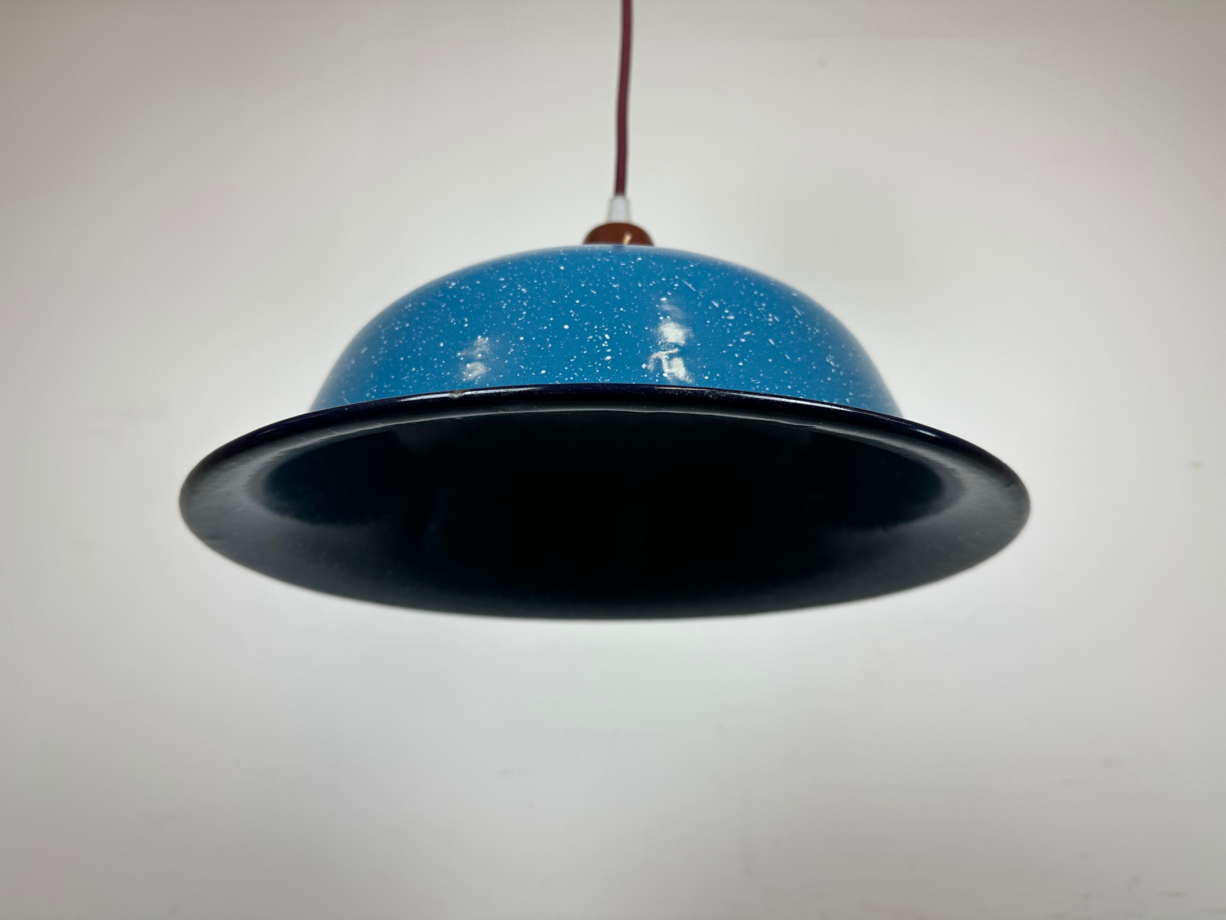 Industrial Factory Blue Enamel Ceiling Lamp, 1960s