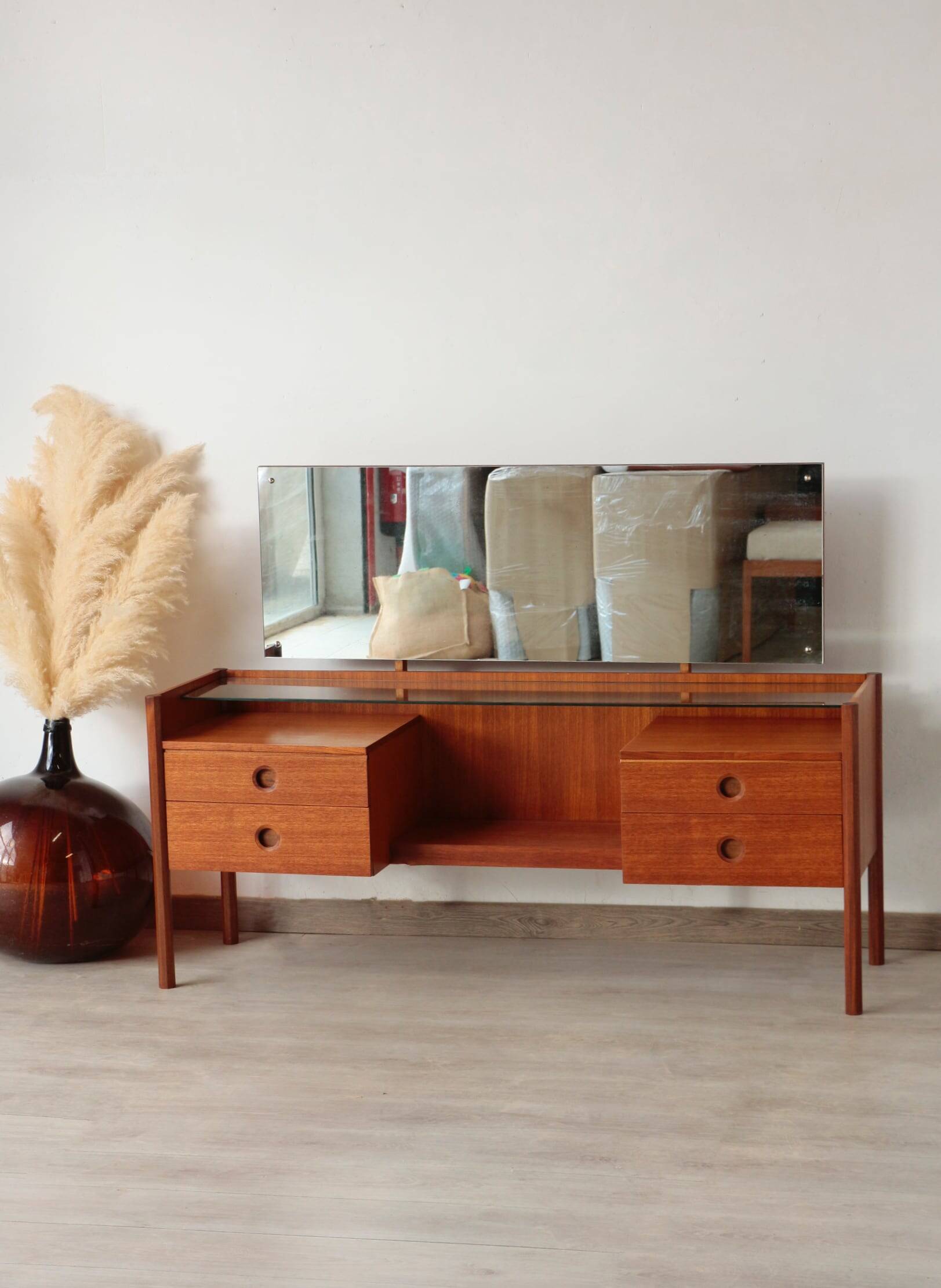 Wrighton Teak Dressing Table - Vintage 1960s - Hexagonal Base