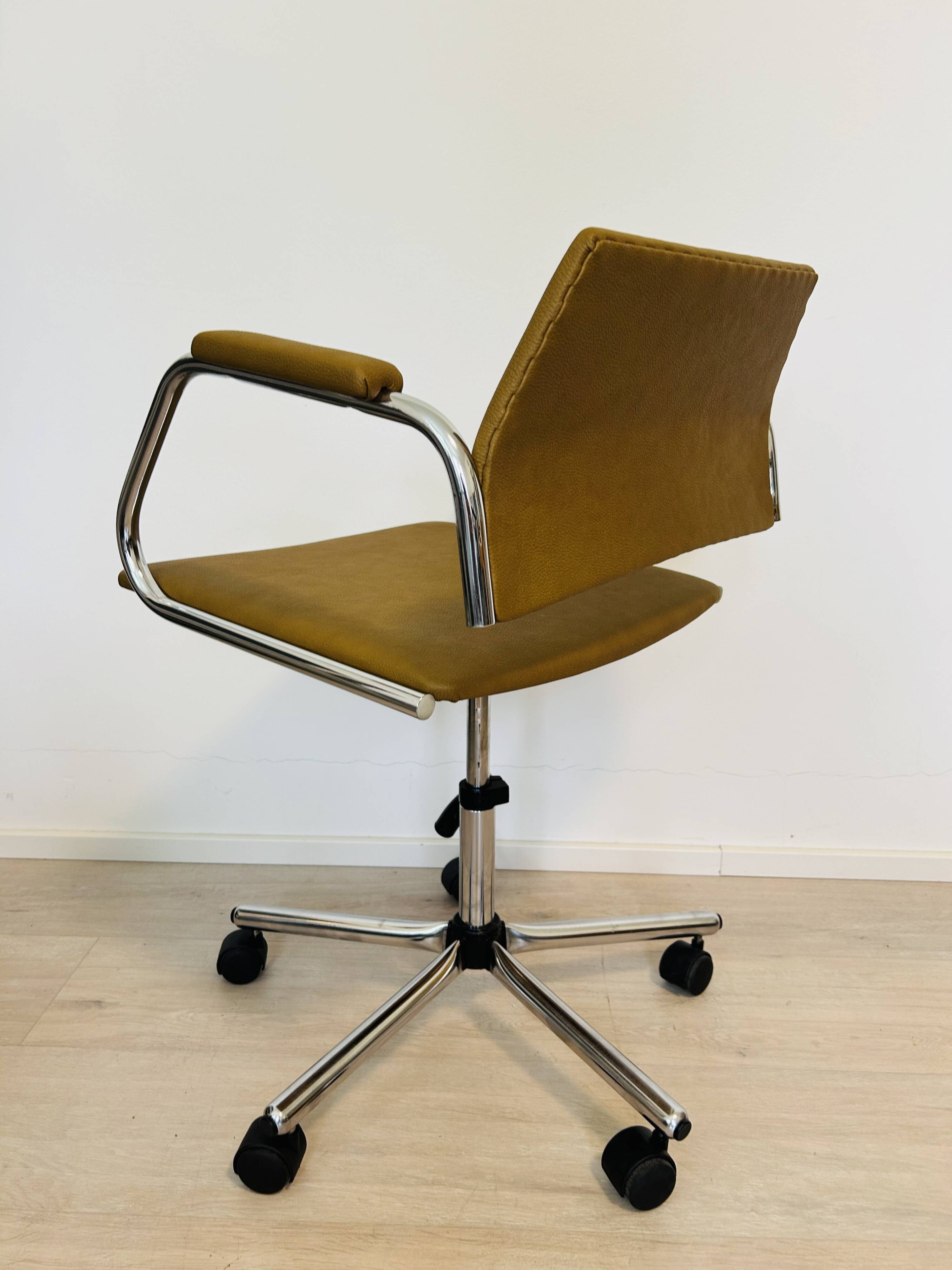 Vintage Mustard Office Arm Chair on Chrome Base from Kovona Model K-380