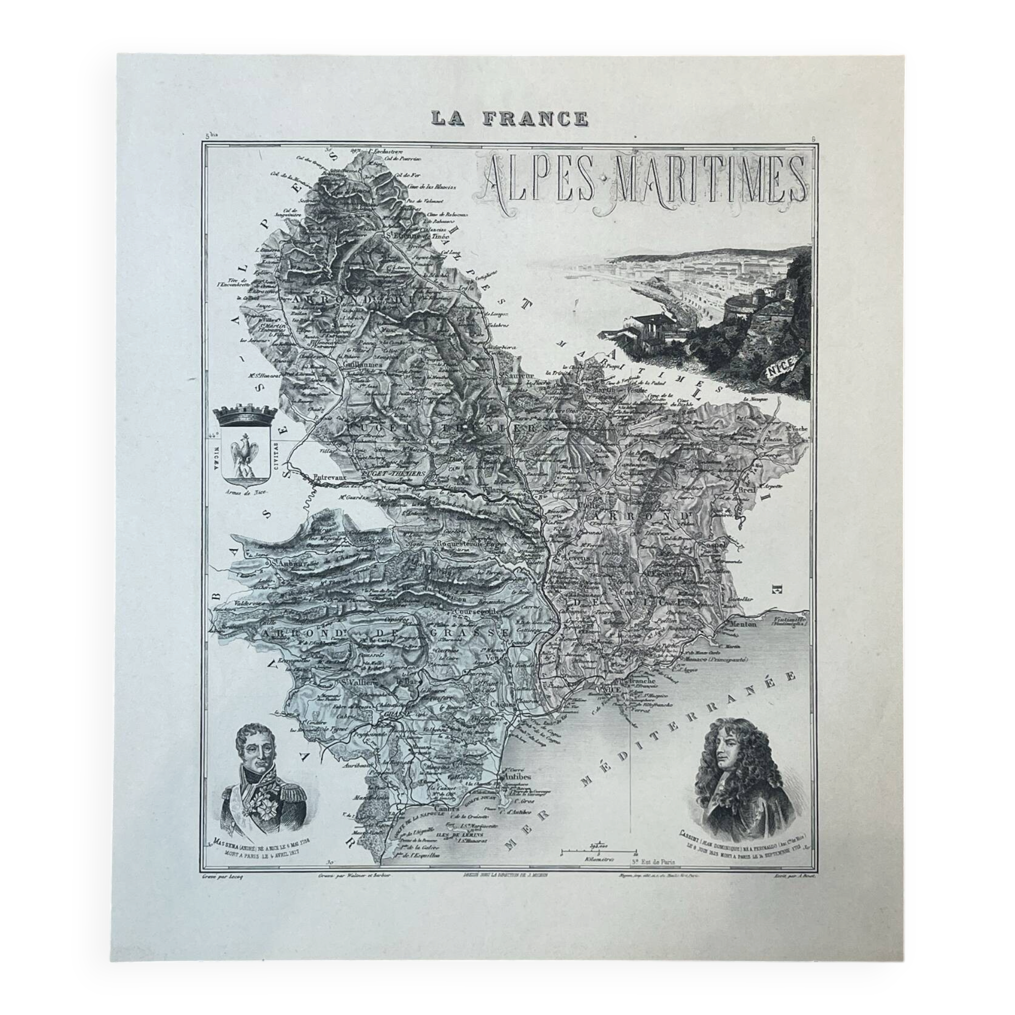 Map of the Alpes-Maritimes - Massena and Cassini, 27x31cm