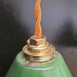 2 enameled sheet metal cone pendants