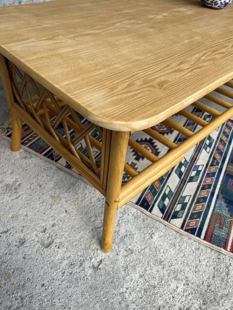 Vintage bamboo, wood and rattan coffee table