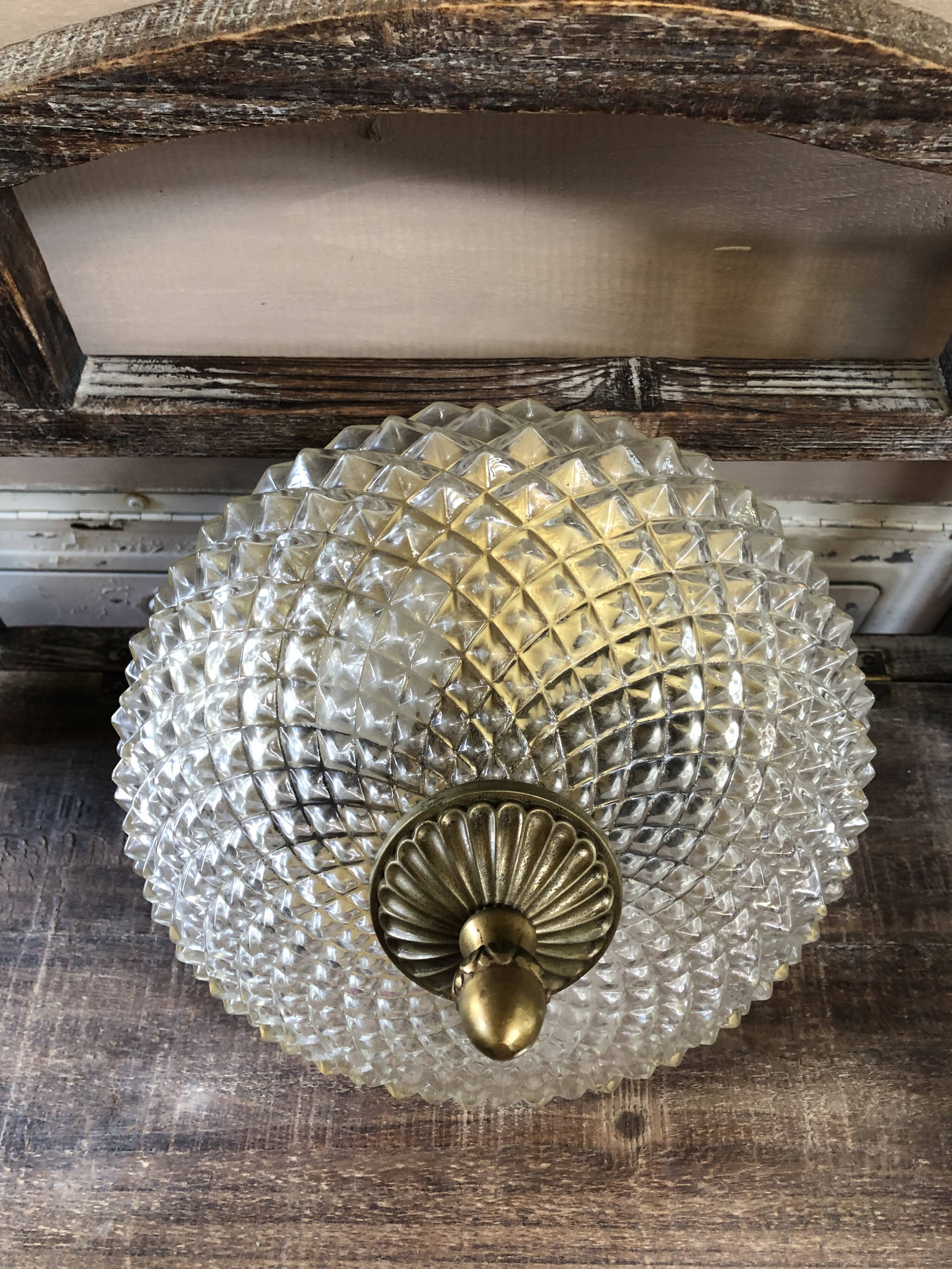 Old Wall Lamp Molded Glass + Support Gilded Metal Vintage