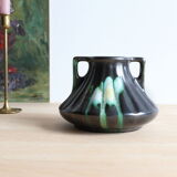 Thulin Airain flamed stoneware vase with handles, Belgium, Art Deco period