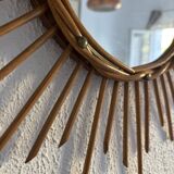 Vintage 1960s sun mirror made of rattan - 55 cm