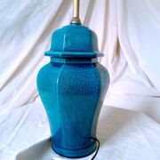 2 blue crackle ceramic desk lamp bases, 1950s