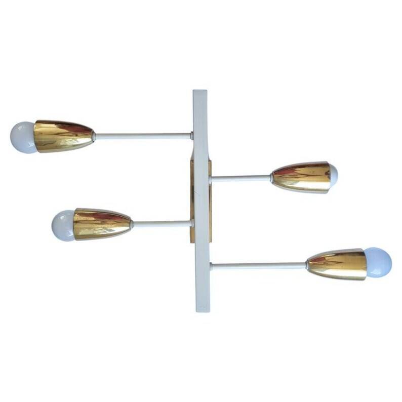 Pair of Midcentury Wall or Ceiling Lamps, Flush Mounts, Stilnovo Style, 1960s
