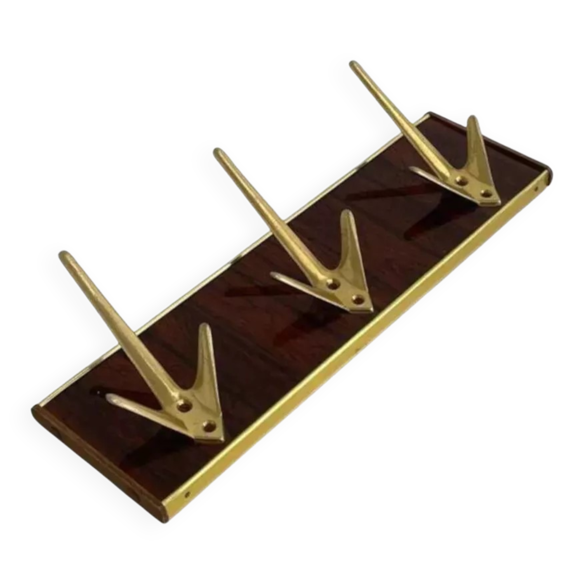 Coat rack or wall hook from the 1950s in wood and brass.