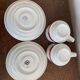 2 coffee cups and bistro saucers, Sarreguemines, vintage Red Band