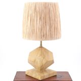Lampe beige en marbre, abat jour en raphia, années 70