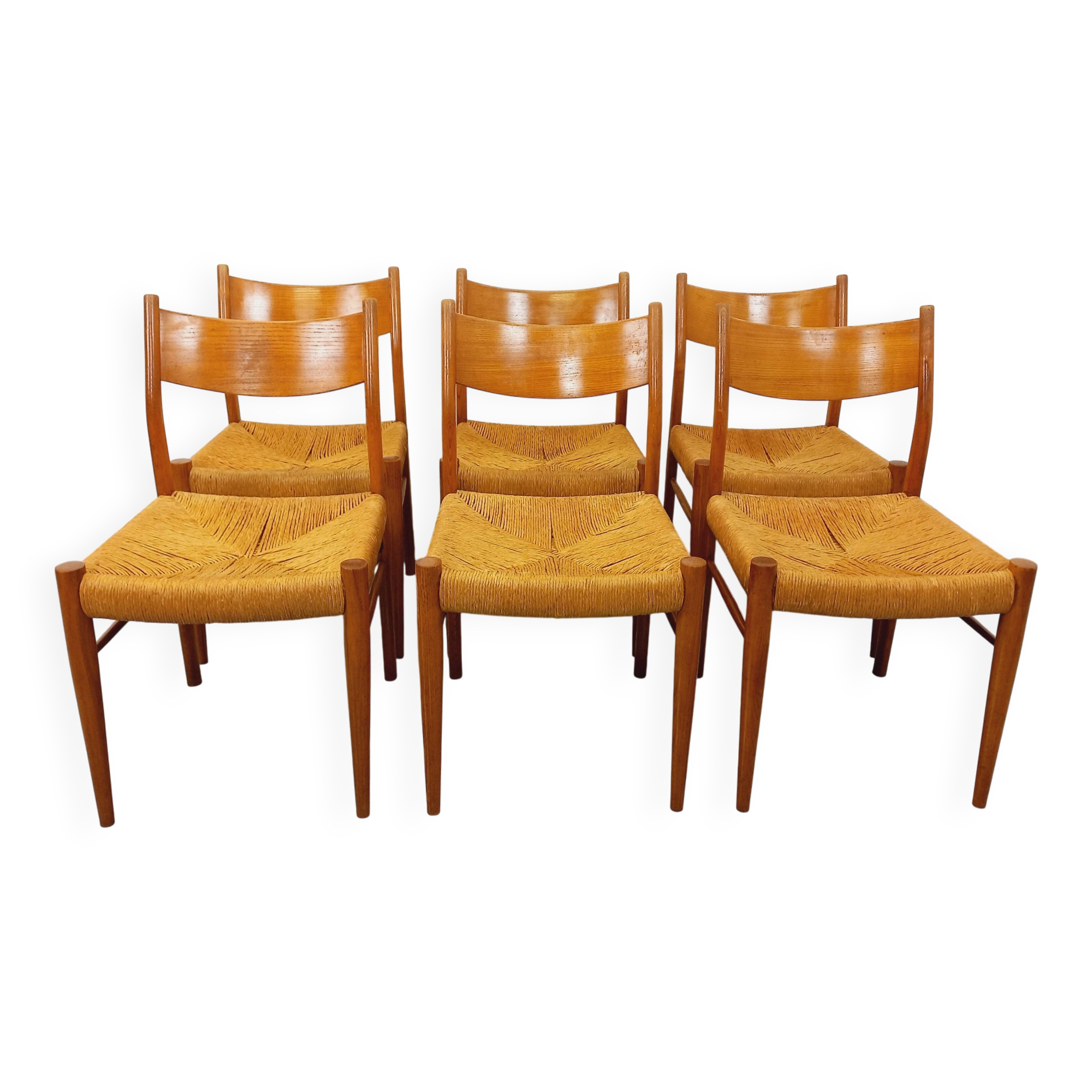 Set of 6 vintage teak Danish rope chairs Gessef Consorzio Sedie Friuli