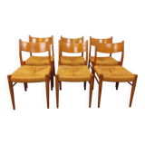 Set of 6 vintage teak Danish rope chairs Gessef Consorzio Sedie Friuli