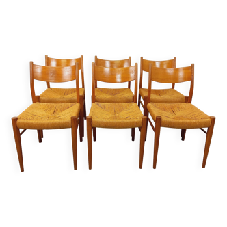 Set of 6 vintage teak Danish rope chairs Gessef Consorzio Sedie Friuli