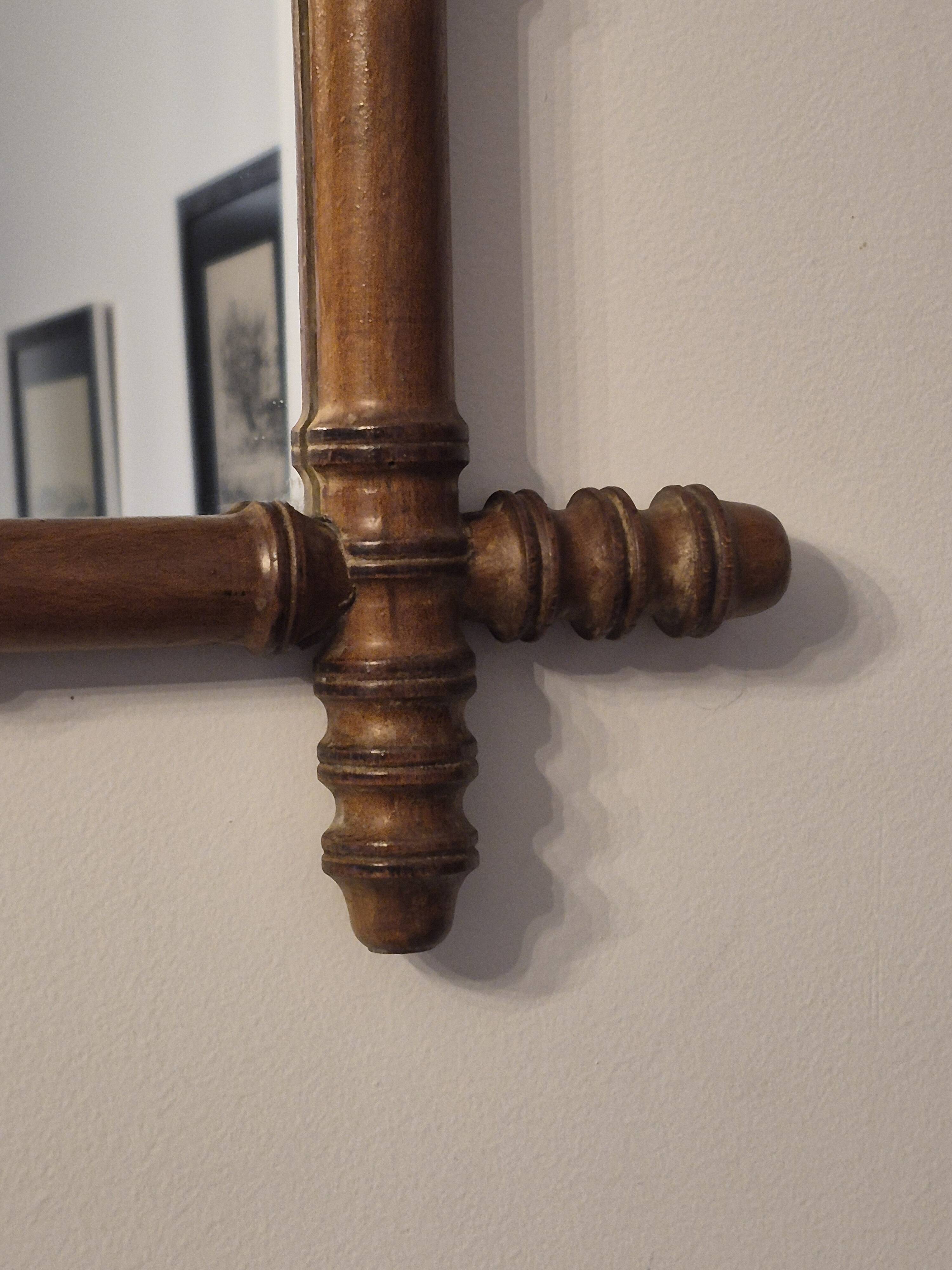 Antique turned wooden mirror in bamboo style, late 19th century A116