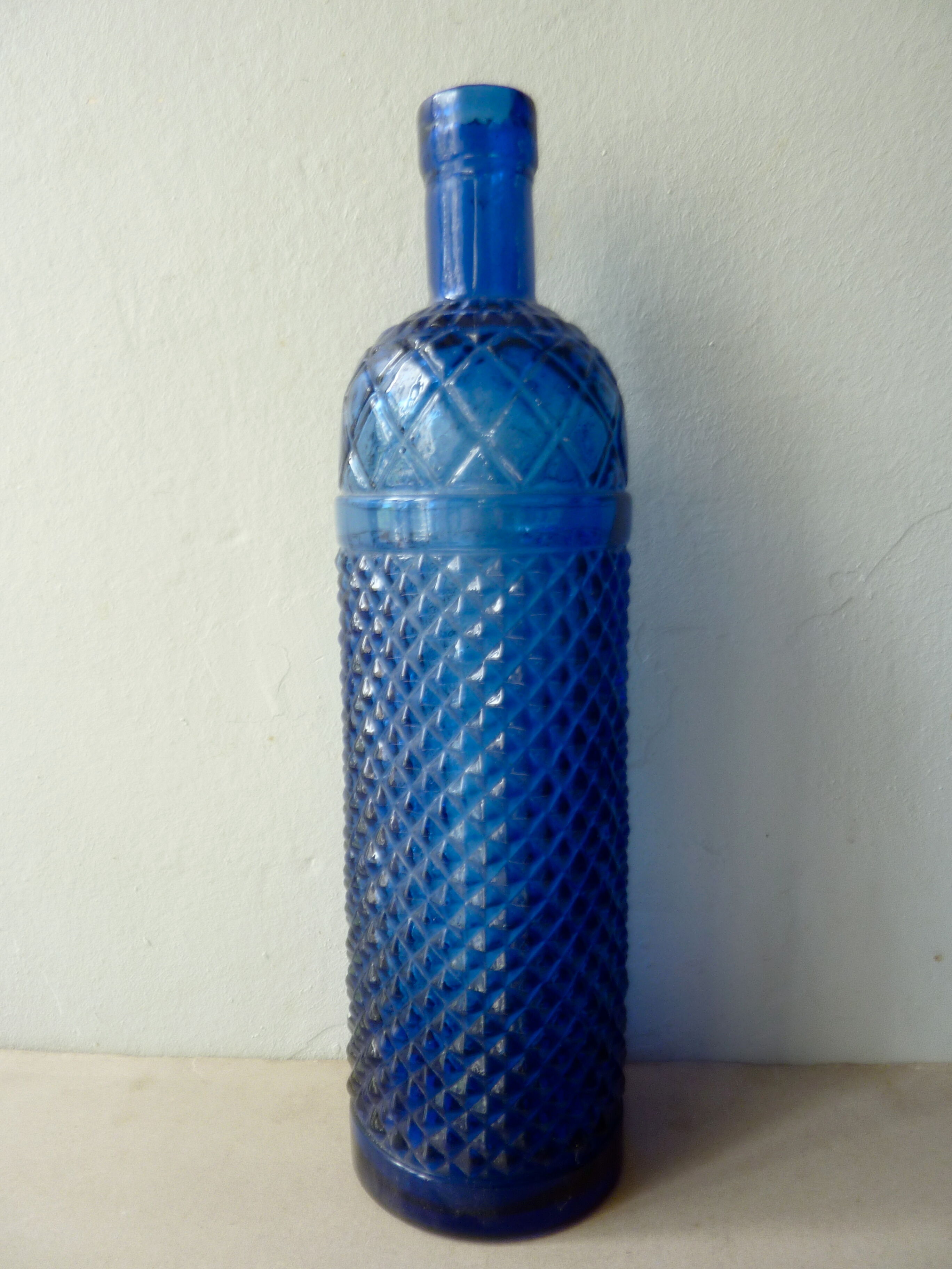 Pair of 2 blue glass bottles