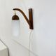 Vintage Scandinavian wall lamp with teak and opaline glass shade , 1960s