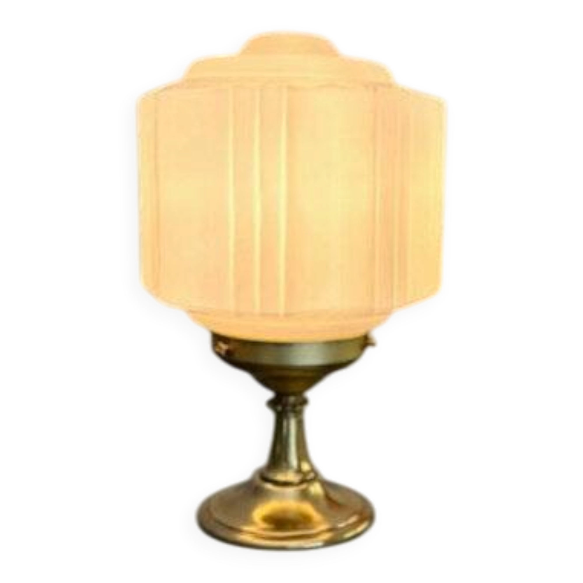 Art Deco lamp from the 1930s with an opaline globe featuring a pink flower.