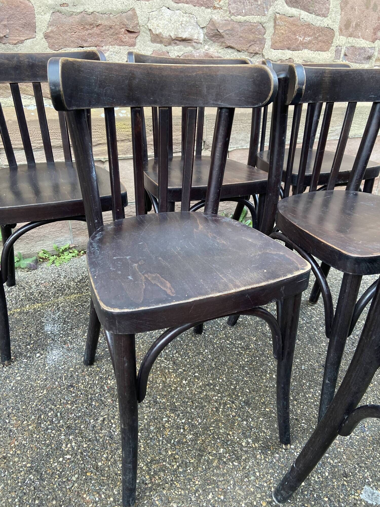 set of 6 Viennese chairs curved wood restaurant Paris bistro Fischel 1960