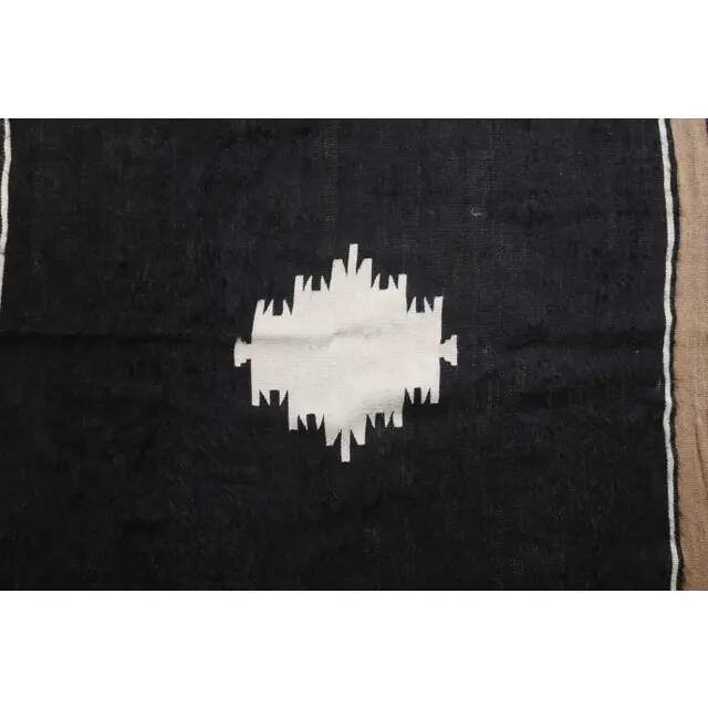 Vintage Turkish Hand-Knotted Wool Cotton Brown Kilim Area Rug 137x190