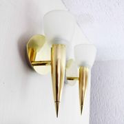 Pair of leola brass and glass wall lights, italy 1970