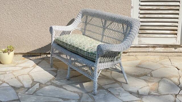 Vintage rattan kids garden bench