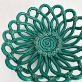 Vintage Vallauris green woven ceramic fruit bowl