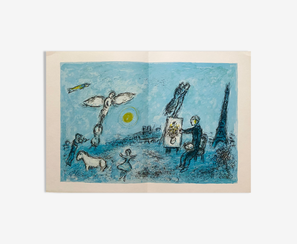 Lithographie originale Marc Chagall 1887-1985 le peintre bleu 1981
