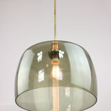 Green italian mid-century glass & brass ceiling lamp